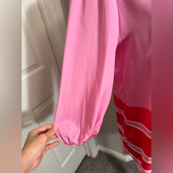 PEACH LOVE CALIFORNIA pink sheer 3/4 sleeve stripe curved high low blouse size S - Picture 7 of 10